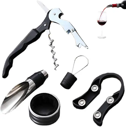 Набор аксессуаров для вина (штопор, пробка для вина, нож для снятия фольги, насадка-аэратор, кольцо от капель) 88297 - фото 3