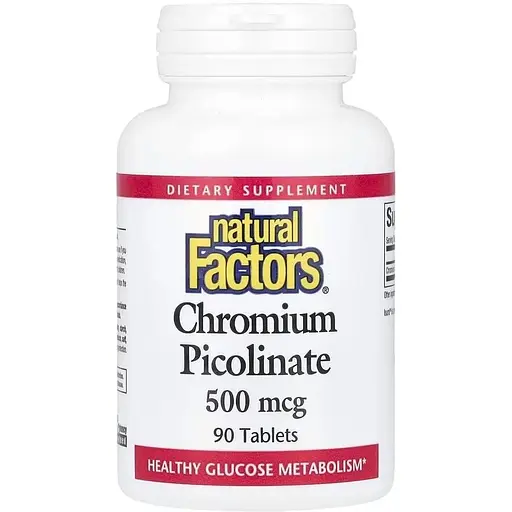 Піколінат хрому Natural Factors Chromium Picolinate 500 mcg, 90 таблеток для контролю цукру та апетиту