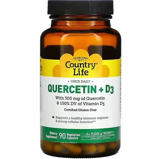 Натуральна добавка Country Life Quercetin + D3, 90 вегакапсул