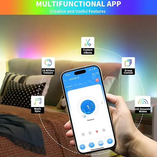 Світлодіодна стрічка AUTIX USB RGB Smart IC COB, 3 м, 5 В, 1800 світлодіодів, кольорова піксельна адресована світлодіодна стрічка - фото 5