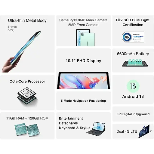 Планшет Doogee T10S 10.1" FHD /6GB/128GB/ T606 6600mAh/ 8+5Мп / LTE / Metal Blue - фото 6