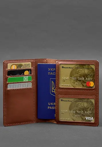 Кожаная обложка-органайзер для документов 6.1 светло-коричневый краст - фото 5