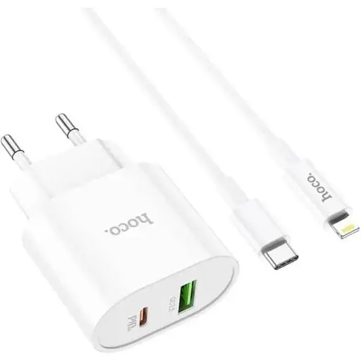 Блок і кабель Lightning Hoco C95A Lineal PD 20W + QC3.0 (євро вилка) - фото 1
