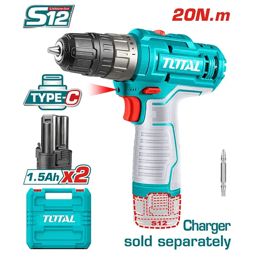 Шуруповерт Total TDLI12202 12 В Li-Ion 2ак. совместимость с Type-C без ЗП