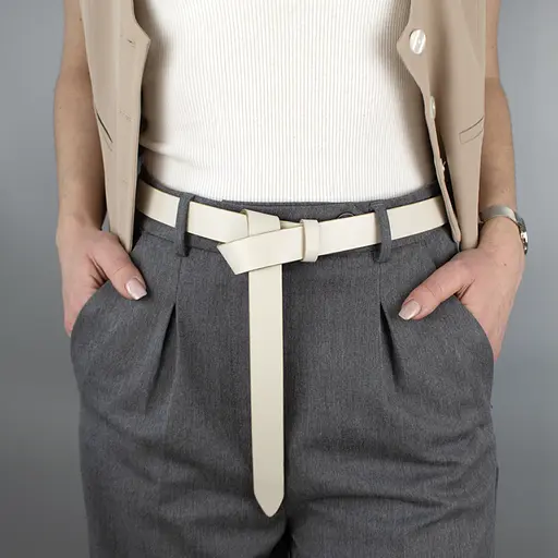 Ремень женский кожаный-узел без пряжки молочный SF-258 milk (130 см) - фото 1