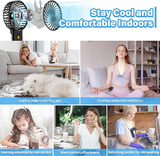 Портативный вентилятор SUQUCI 3 в 1, 180° регулируемый, 4 скорости - фото 3