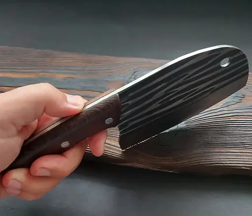 Кухонный нож-топорик мясницкий кливер для рубки мяса и овощей из нержавеющей стали с кованым лезвием с деревянной рукояткой 26 см 88211 - фото 5