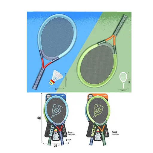 Набір ракеток 9936 A, 2 ракетки, пластиковий корпус, текстильна сітка, 2 волана, на аркуші (6985232300712) - фото 1
