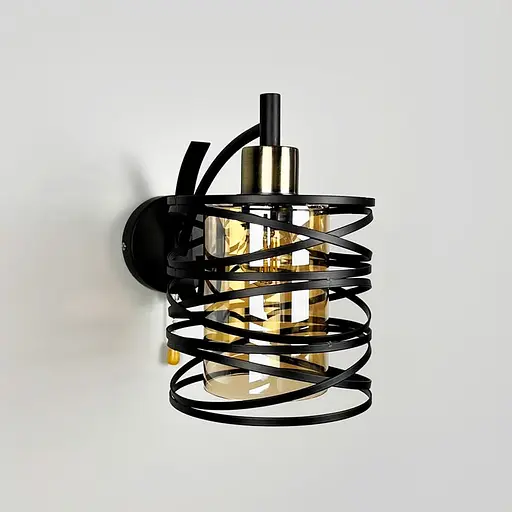 Чорне металеве бра Лофт у корпусі 25х16 см з янтарним плафоном Line F Арт. 8190/1W BK+AM - фото 5