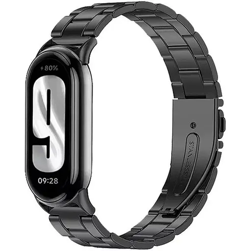 Ремешок для фитнес-браслета Tamister для Xiaomi Mi Band 8 и 9 Type С металлический с застежкой черный
