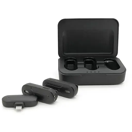 Петличный беспроводной микрофон K83 (2шт)+ кейс, разъем Lighting, встроенный аккумулятор 80 mAh, Black, Box