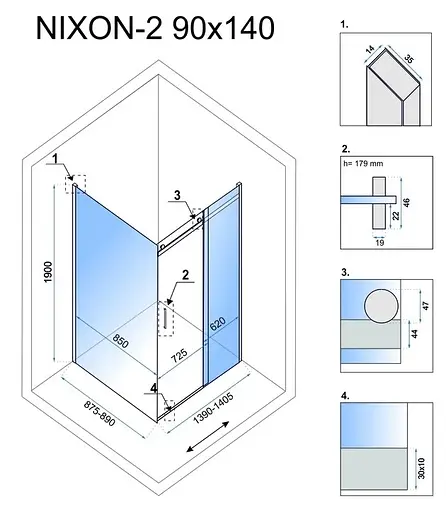 Душевая кабина Rea Nixon 90x140 P chrome REA-K5011 + REA-K5007, Правая, прозрачная, хром - фото 7