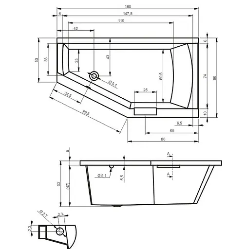 Ванна акрилова Rho Geta 160x90 BA8600500000000 права - фото 2