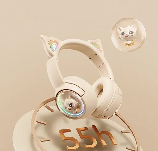 Дитячі ігрові бездротові Bluetooth навушники Onikuma B5 з RGB підсвічуванням і вбудованим мікрофоном Бежевий - фото 8