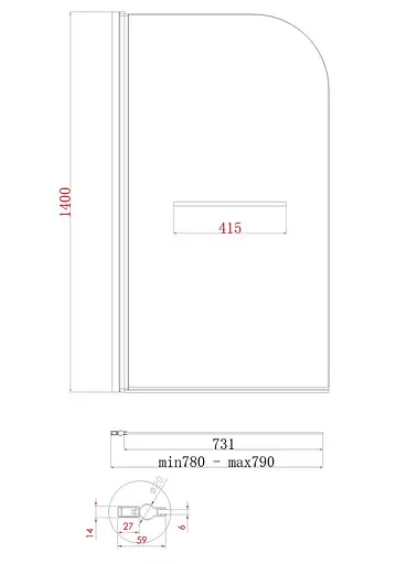 Шторки скляні на ванну Koer SR BS02-80x140-TR-01 прозоре скло 6 мм, хром KR5401, Універсальна, прозорий, хром - фото 2