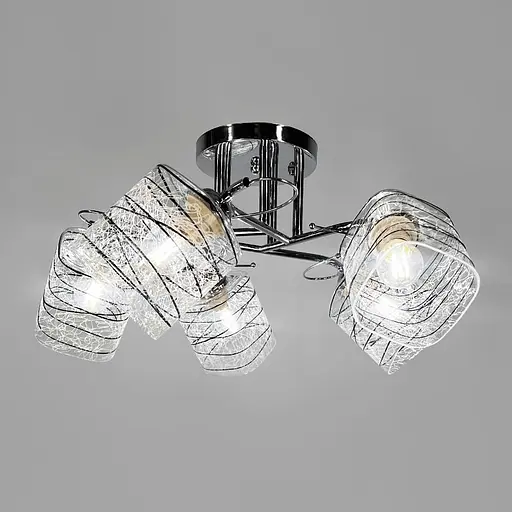 Люстра срібна на 5 плафонів з чорно-білими візерунками | Line F | Арт. 9513/5 CH - фото 5