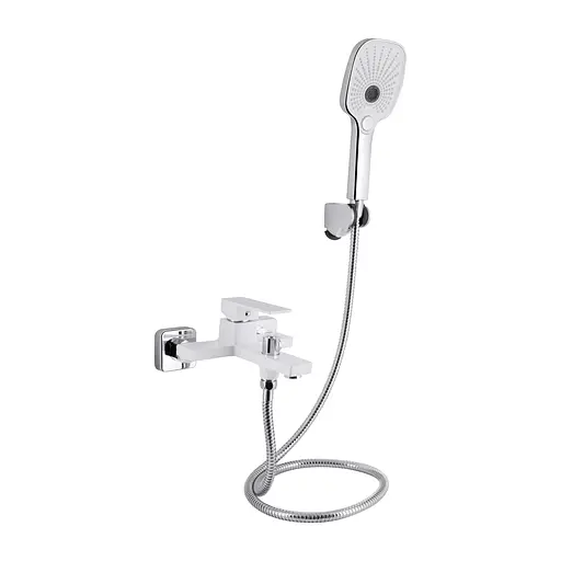 Смеситель для ванны Qtap Gemini (c душевым гарнитуром) QTGEM259CRW45683 Chrome/White Белый - фото 1