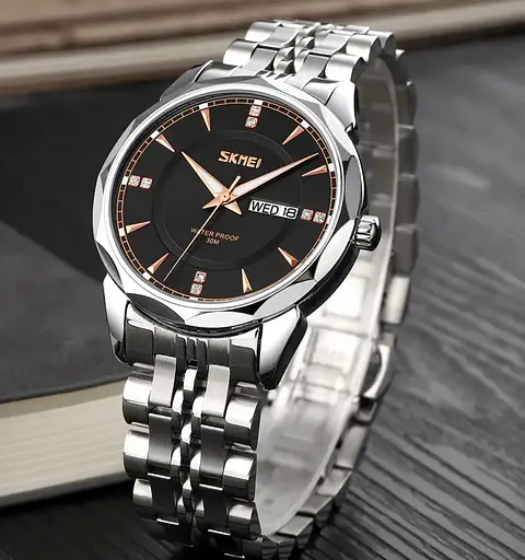 Годинник чоловічий класичний Skmei 9268 (Сріблястий з чорним циферблатом) - фото 3