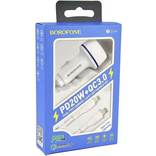Автомобильное зарядное устройство Borofone BZ14A PD20W QC3.0 Type C to Lightning 3A Белый - фото 4