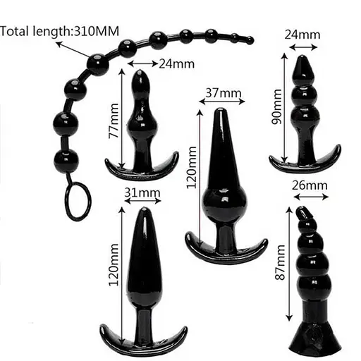 Комплект анальний для стимуляції фігурний силіконовий 6 предметів чорний - фото 3
