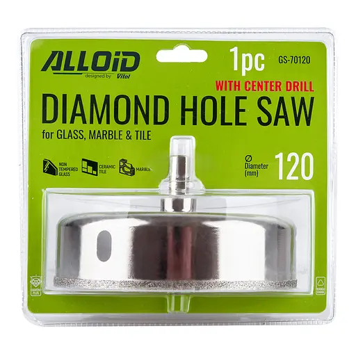 Свердло корончате Alloid Building Tools алмазне по склу та кераміці 120 мм з центрувальним свердлом (GS-70120) - фото 1