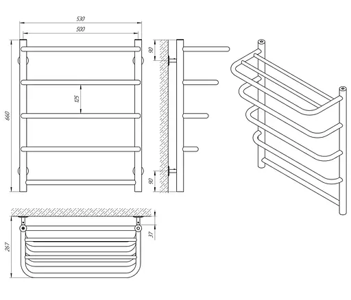 Полотенцесушитель Laris Стандарт П5 500x660 с полкой 71207570, Хром - фото 5