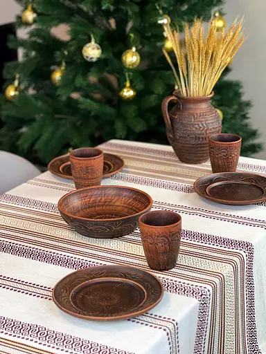 Лляна скатертина різдвяна з українським орнаментом Промінь 150х150 см - фото 7