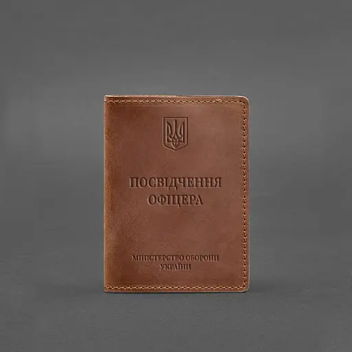 Кожаная обложка для удостоверения офицера 9.0 светло-коричневая Crazy Horse - фото 5