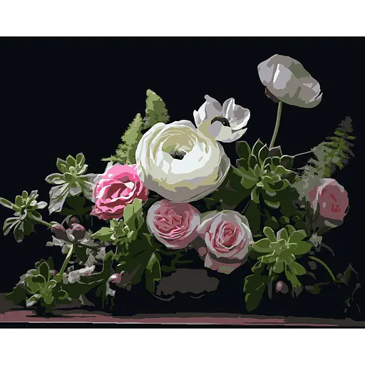 Картина по номерам Strateg Нежный цветочный натюрморт на черном фоне 40х50 см (AH1261) - фото 1
