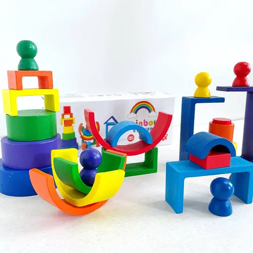 Деревянная игрушка "Радуга-балансир" Bambi C15025, 27 разноцветных фигур - фото 2