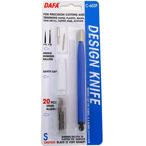 Ніж макетний Dafa С-603Р пластикова ручка 20 змінних лез + 2 насадки - фото 1
