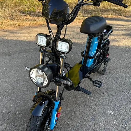 Электровелосипед Minako Monster NEW (1000W, 60V, 26Ah) Гидравлический тормоз +Раскладной Багажник/сиденья Черно-Синий - фото 5