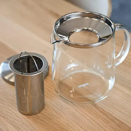 Стеклянный чайник TRINKBASIS 1 литр, ручной работы, боросиликатный термостойкий, длинный сетч съемный из нержавеющей стали - фото 7