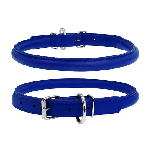 Ошейник для собак кожаный Waudog Glamour с QR-паспортом круглый Д 13 мм Д 45-53 см синий