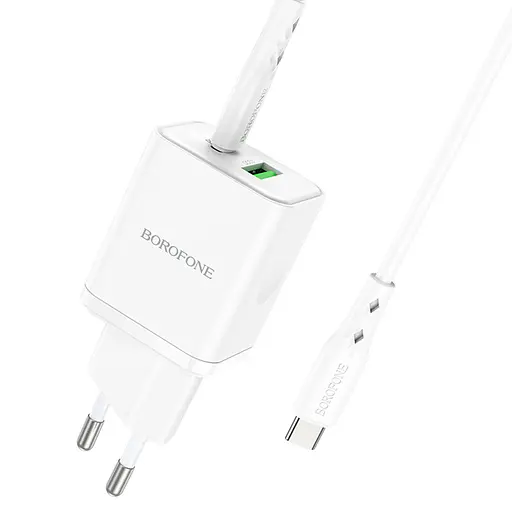 СЗУ Borofone BN7 PD20W+QC3.0 (1USB-A/1C) + кабель Type-C to Type-C White - фото 5