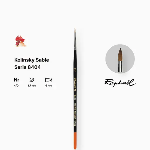 Кисть колонок круглая Raphael Kolinsky Sable, №4/0, профессиональная, короткая ручка - фото 2