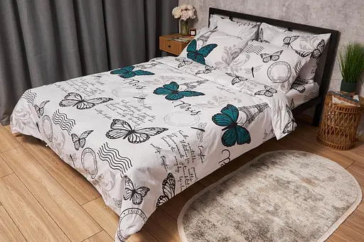 Комплект постельного белья Moon&Star Бязь Gold Люкс Green Butterflies семейный 160х220х2 наволочки 2х70х70 - фото 1
