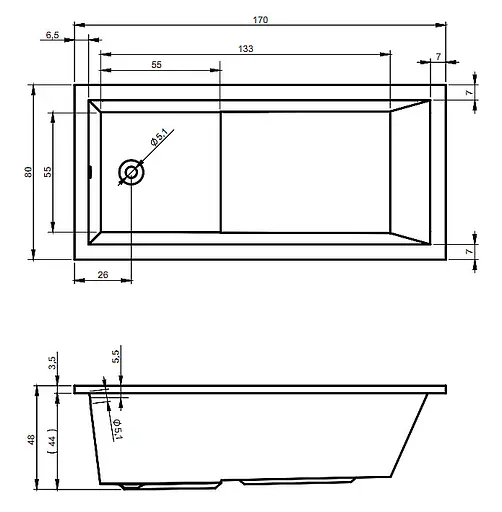 Ванна акрилова Rho Lusso 170x80 BA1200500000000 - фото 2