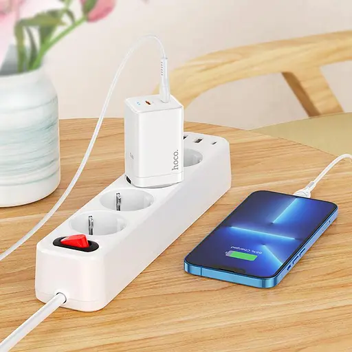 Блок питания зарядный Hoco Starlight N23 2 usb-c 45 W белый - фото 5
