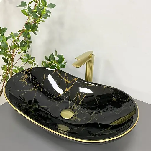 Умивальник VBI Turin marble black glossy накладний VBI-011505, Чорний матовий - фото 1