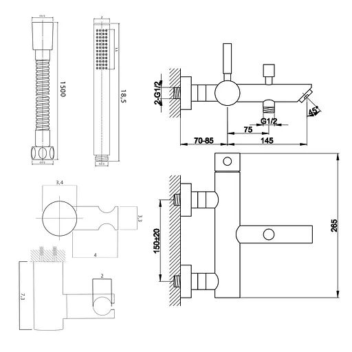 Змішувач для ванни Kohlman Roxin black настінний KPL-QW110RB Чорний матовий - фото 2