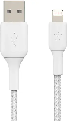 Кабель Belkin USB-A > Lightning заряджання/синхронізації 1м, 12Вт, плетений, білий - фото 2