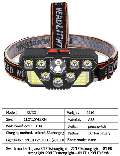 Яркий мощный аккумуляторный налобный фонарь Headlight CLT28 20 светодиодов 35Вт сверхяркий фонарь - фото 2