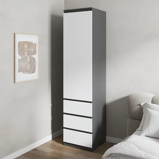 Шкаф для одежды Vays, пенал с полками и ящиками, без ручек R-35 Антрацит-Белый фасад