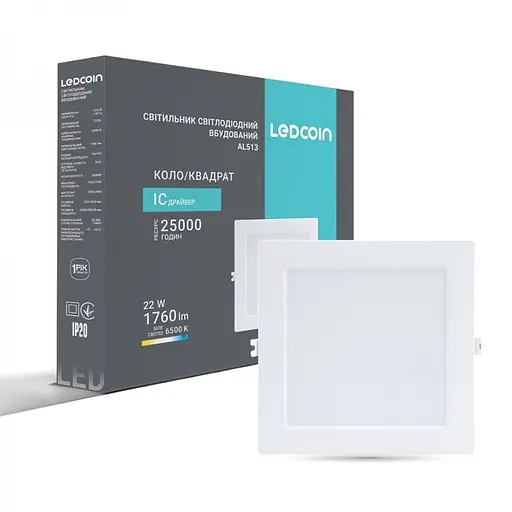 Свiтильник свiтлодiодний Ledcoin AL513 квадрат білий 22W 6500K (80341) - фото 2