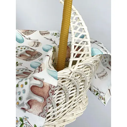 Комплект Великодній кошик Галичина білий з тефлоновим рушником Паска блакитний і свічкою - фото 2