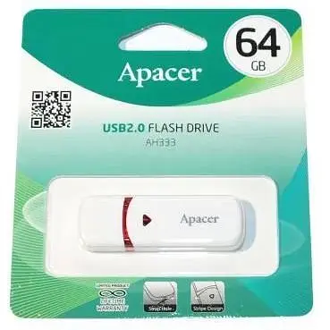 Флеш накопитель USB 64Gb Apacer AH333 белый USB 2.0 (AP64GAH333W-1) - фото 1