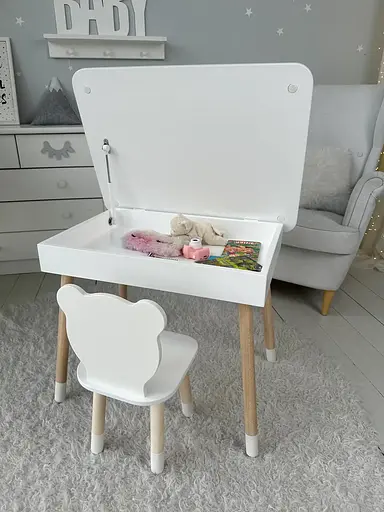 Дитячий столик з ящиком для олівців + стільчик Ведмедик (Білий) - фото 4