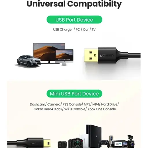 Перехідник UGREEN US132 USB 2.0 A Male to Mini 5 Pin Male Cable 1m (Black)(UGR-10355) - фото 4