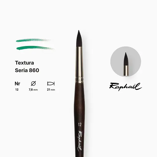 Кисть синтетика круглая Raphael Textura, №12, профессиональная, длинная ручка - фото 2